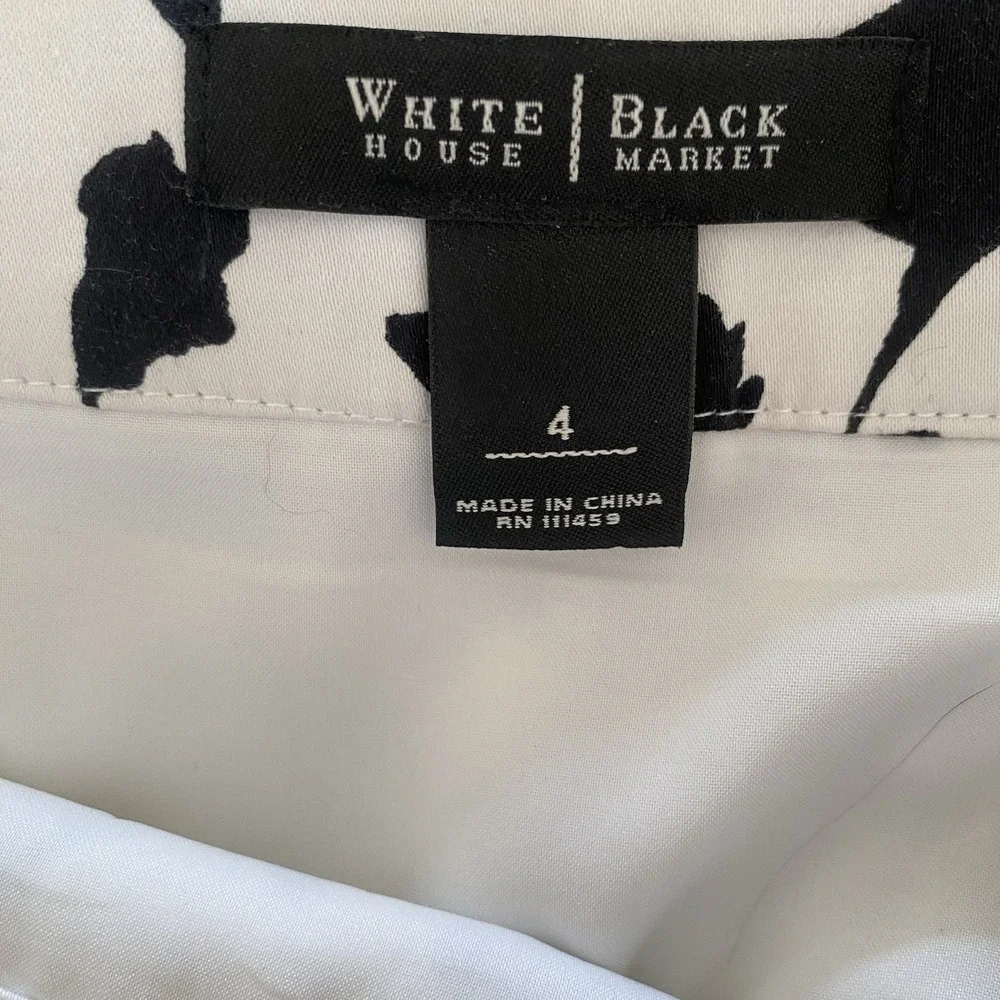 White House Black Market Pencil Skirt 4 Black White Excellent‎ Tiered Floral